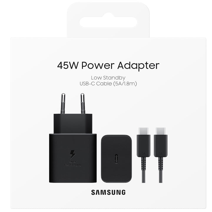 Incarcator retea Samsung super fast charger adapter, 45W, USB Type-C, Low Standby, cablu Type-C (5A) - Black
