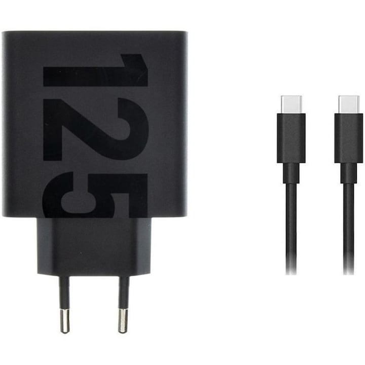 Incarcator retea original Motorola TurboPower 125W GaN, port USB Type-C, inclus cablu USB Type-C (6.5A), Negru