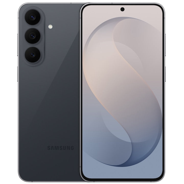 Samsung Galaxy S26 FE albastru închis, vedere din spate și din față