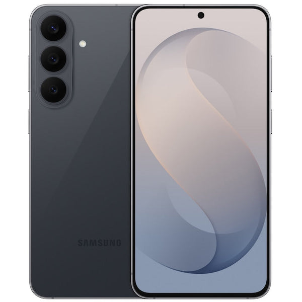 Samsung Galaxy S26 FE albastru închis, vedere din spate și din față