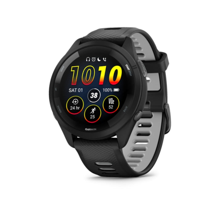 Smartwatch Garmin Forerunner 265 negru, cu curea bicoloră neagră și gri