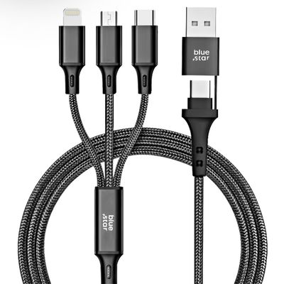 BLUE STAR cablu 4in1 Type C / USB A la Micro USB / Lightning / Type C 2,4A 12W Cafule C172 1,2 m negru