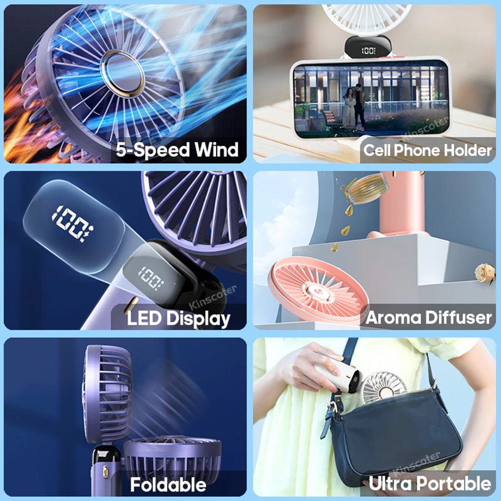 Techsuit Handheld Fan (N15), Foldable Design, Digital Display, Ultra Silent, 1800mAh, Verde