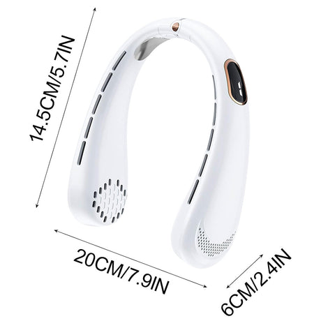 Techsuit Neck Fan (H6), Portable, USB, Rechargeable, Adjustable, Digital Display, 1200mAh, Alb