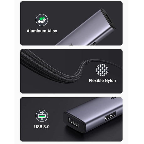 Hub Ugreen CM473 (20841), Type-C la 4xUSB 3.0, 5Gbps, Gri