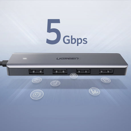 Hub/Dock Ugreen Docking Station CM219 (70336), Type-C to 4xUSB-A 3.0, Micro-USB Power Port, 5Gbps, Gri
