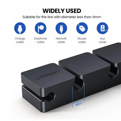 Cablu Ugreen Organizer 3+1 LP208 (70585), Main and Single, 4 Holder Clips, Negru