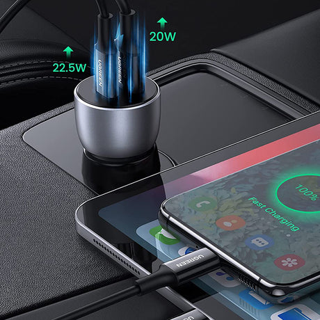 Incarcator Ugreen Car Aluminium Shell CD213 (60980), 2x USB-A, QC 3.0, 42.5W, Albastru Inchis