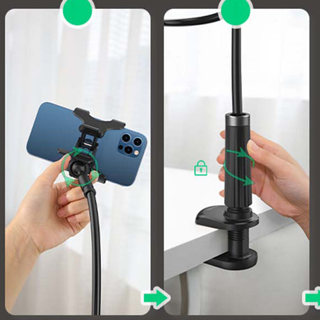 Suport Ugreen LP113 (80906), Clamp Grip, Ajustable Arm (120cm), 360° Rotation, for Phone with max 7.2", Negru