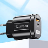 Incarcator Techsuit Premium (CHPD038), USB-A, QC 3.0, USB-C, 20W, Alb