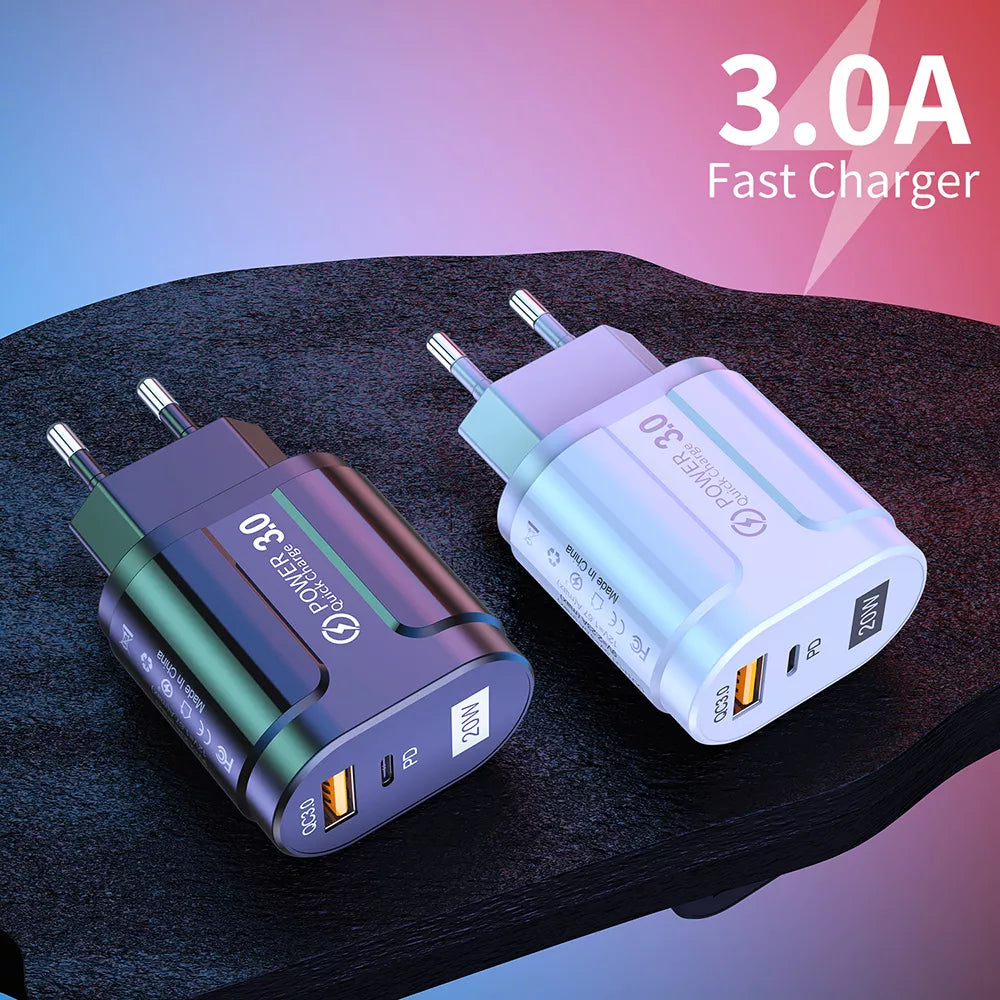 Incarcator Techsuit Premium (CHPD038), USB-A, QC 3.0, USB-C, 20W, Alb