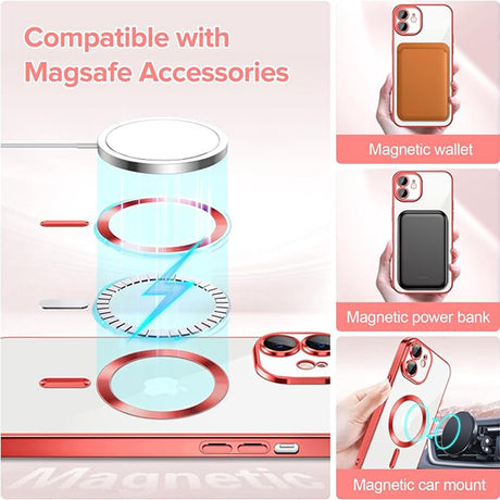 Husa de protectie Techsuit Luxury Crystal MagSafe compatibil cu iPhone 12, Roșu