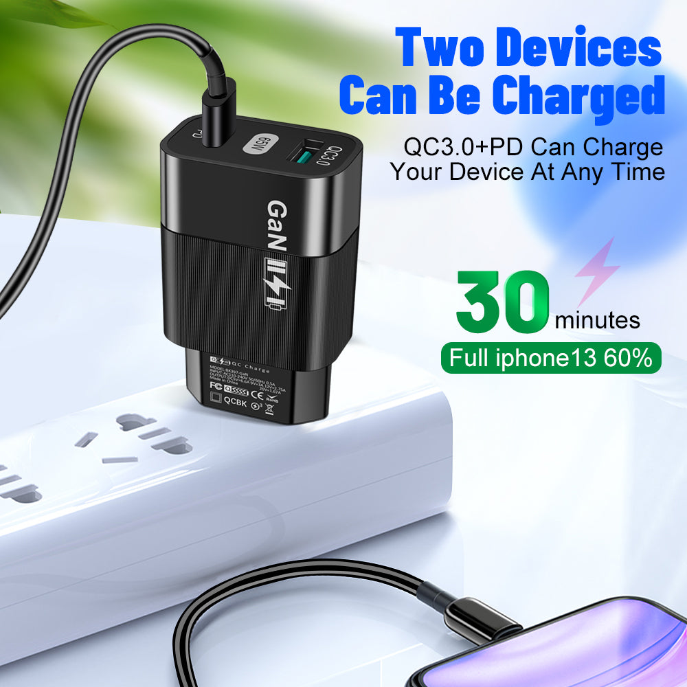 Incarcator Techsuit (CHPD131), GaN, USB, Type-C, Fast Charge, 65W, Negru