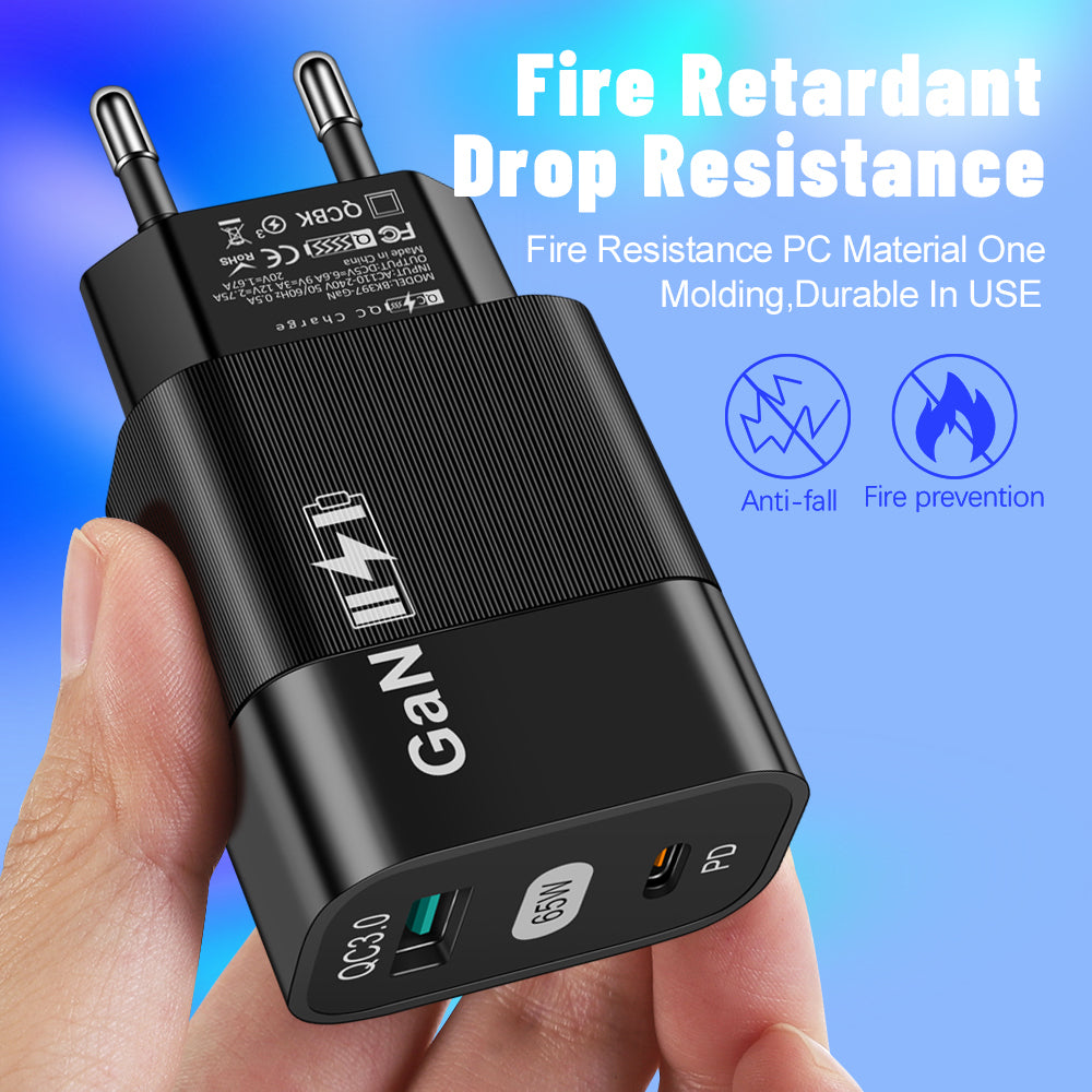 Incarcator Techsuit (CHPD131), GaN, USB, Type-C, Fast Charge, 65W, Negru