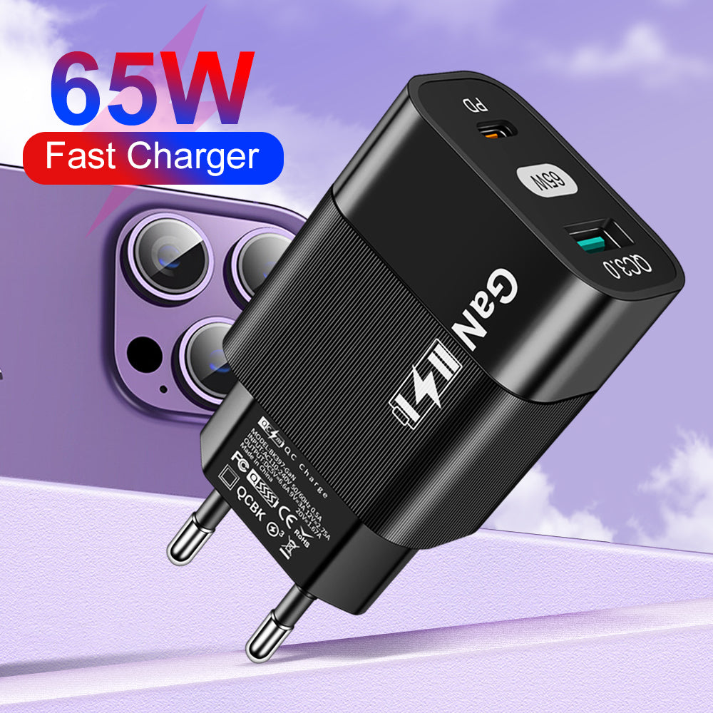 Incarcator Techsuit (CHPD131), GaN, USB, Type-C, Fast Charge, 65W, Negru