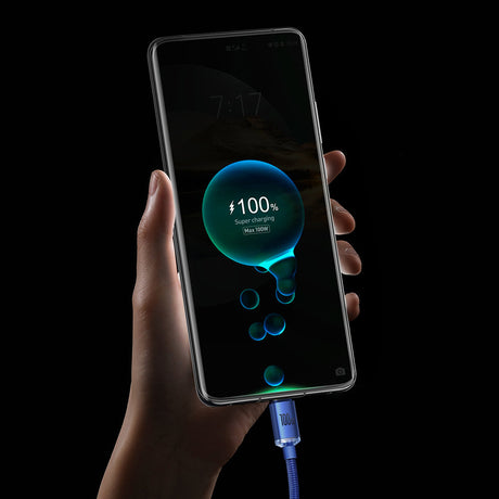 Cablu Baseus Crystal Shine (CAJY000503), USB to Type-C, 100W, 2m, Super Fast Charging, Nylon Braided, Albastru