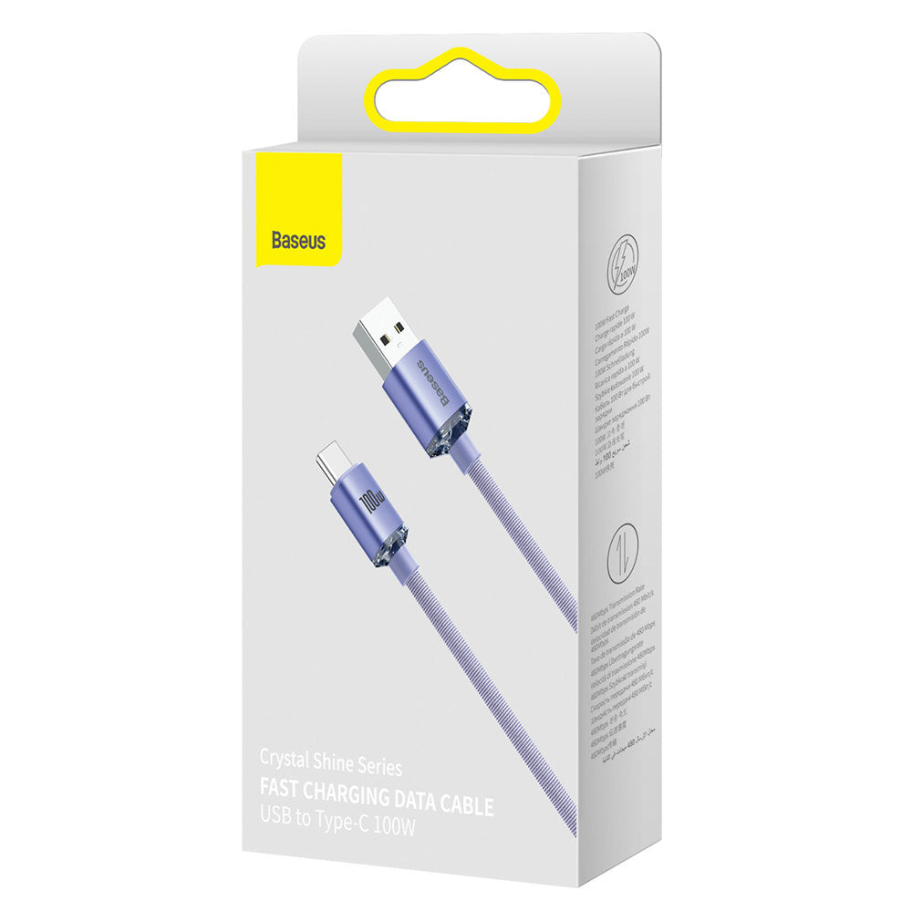 Cablu Baseus Crystal Shine (CAJY000405), USB to Type-C, 100W, 1.2m, Super Fast Charging, Nylon Braided, Mov
