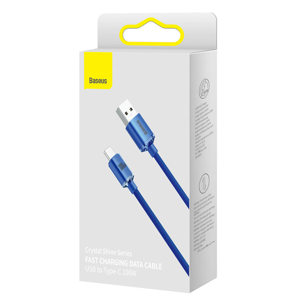 Cablu Baseus Crystal Shine (CAJY000403), USB-C, 100W, 1.2m, Albastru