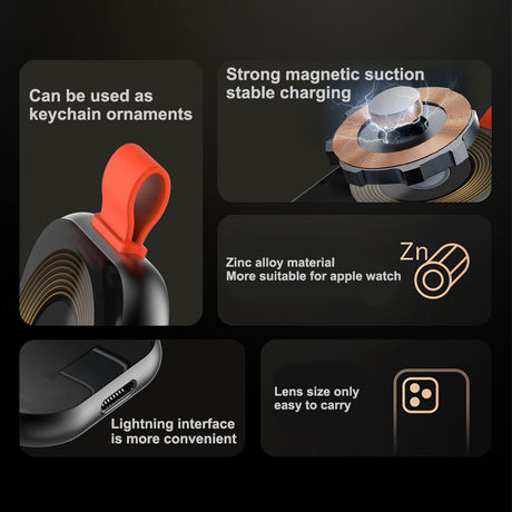 Incarcator Lito Magnetic Wireless (LC03), for Apple Watch, with Keyring, Charge On the Go, 5W, 1A, Negru