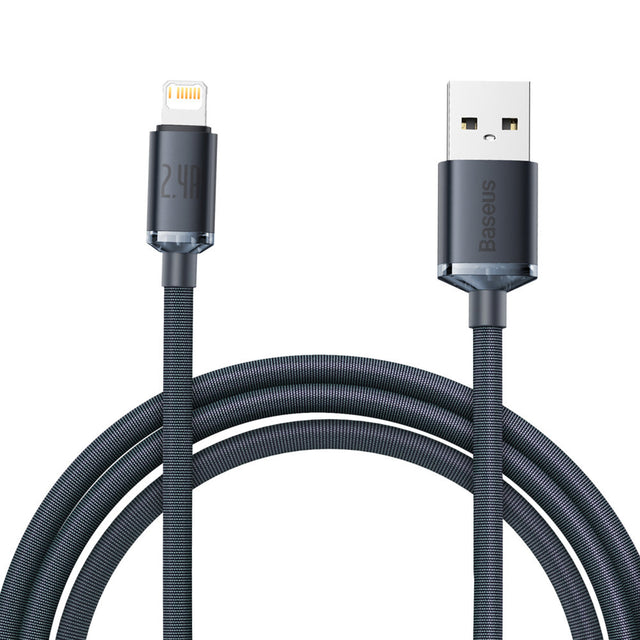 Cablu Baseus Crystal Shine (CAJY000101), USB to Lightning, 2.4A, 2m, Nylon Braided, Negru