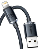 Cablu Baseus Crystal Shine (CAJY000101), USB to Lightning, 2.4A, 2m, Nylon Braided, Negru