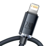 Cablu Baseus Crystal Shine (CAJY000101), USB to Lightning, 2.4A, 2m, Nylon Braided, Negru