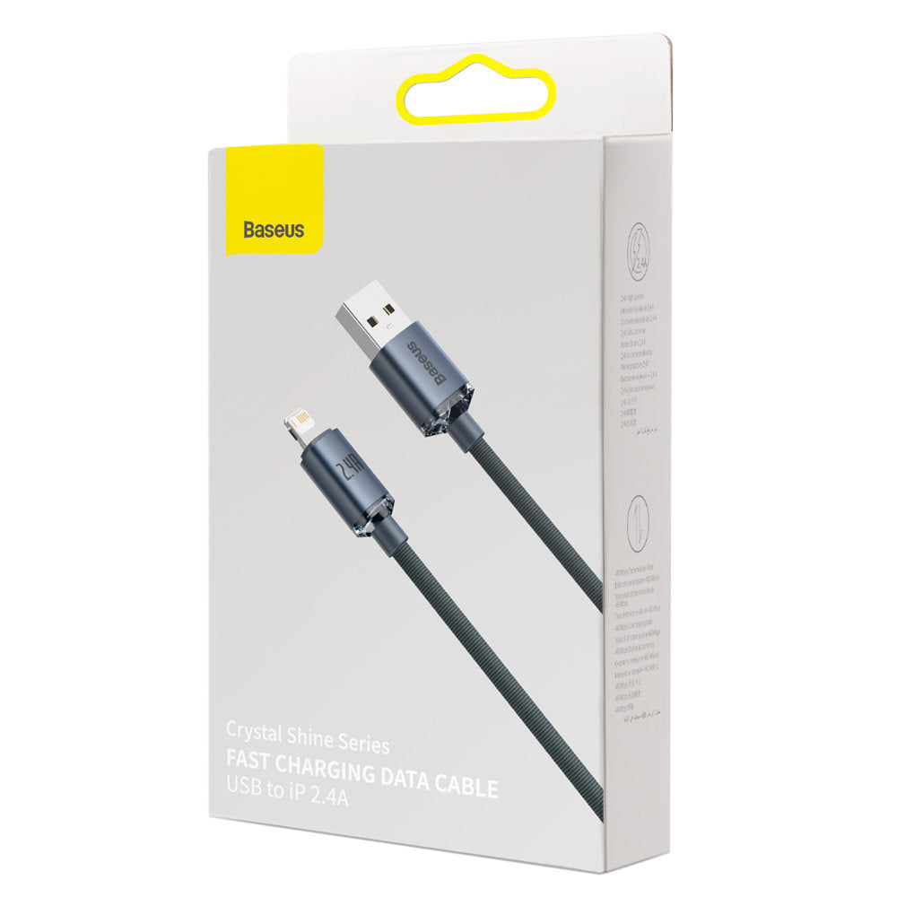 Cablu Baseus Crystal Shine (CAJY000101), USB to Lightning, 2.4A, 2m, Nylon Braided, Negru