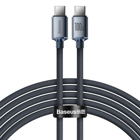 Cablu Baseus Crystal Shine (CAJY000701), Type-C to Type-C, 100W, 2m, Super Fast Charging, Nylon Braided, Negru