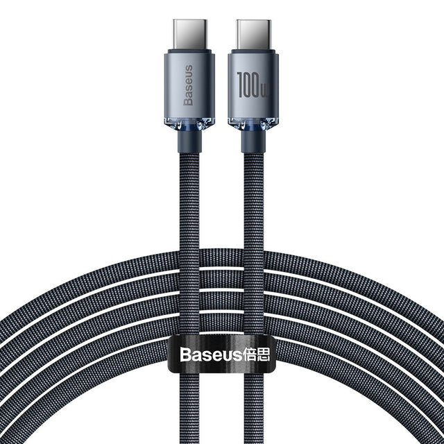 Cablu Baseus Crystal Shine (CAJY000701), Type-C to Type-C, 100W, 2m, Super Fast Charging, Nylon Braided, Negru