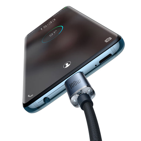 Cablu Baseus Crystal Shine (CAJY000701), Type-C to Type-C, 100W, 2m, Super Fast Charging, Nylon Braided, Negru