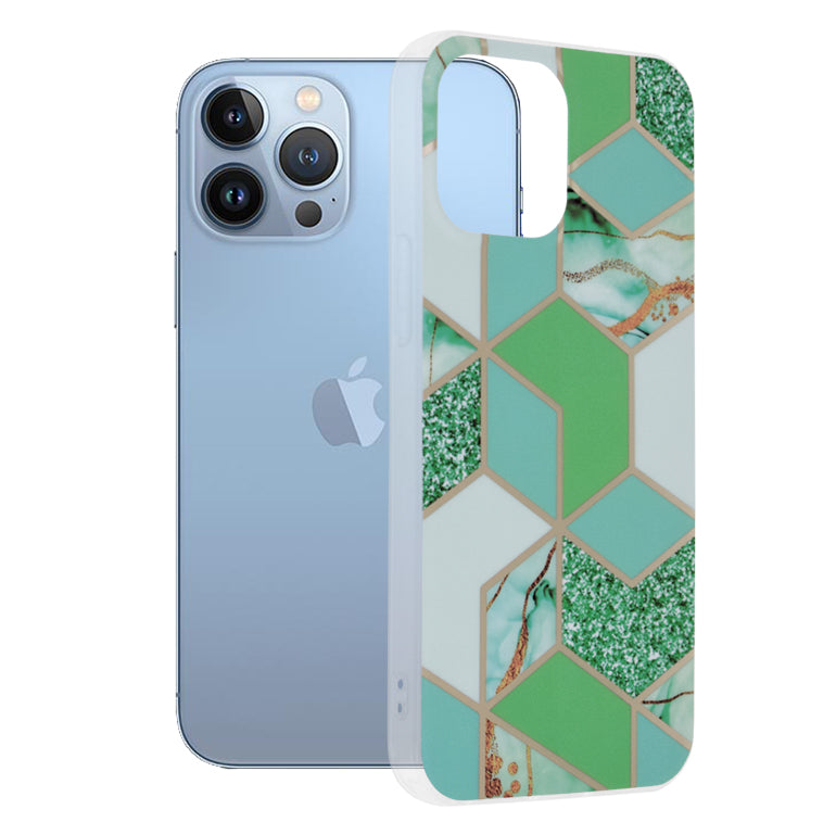 Husa de protectie Techsuit Marble Series compatibil cu iPhone 13 Pro Max, Verde Hex