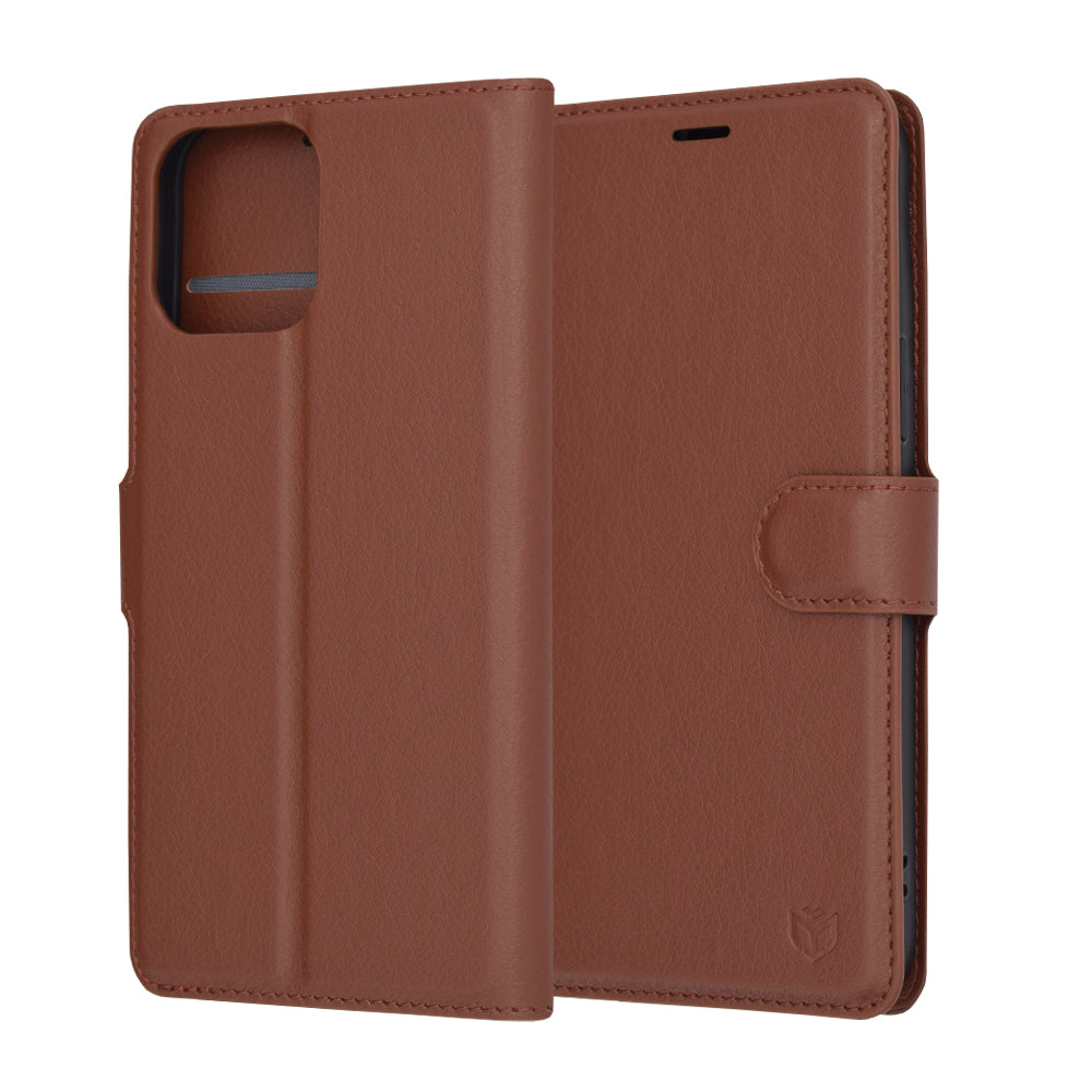 Husa de protectie Techsuit Leather Folio compatibil cu iPhone 13 Pro Max, Maro