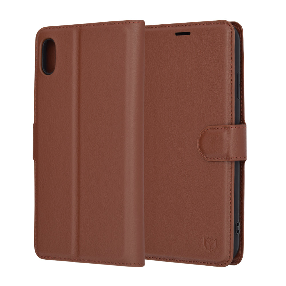 Husa de protectie Techsuit Leather Folio compatibil cu iPhone XS Max, Maro