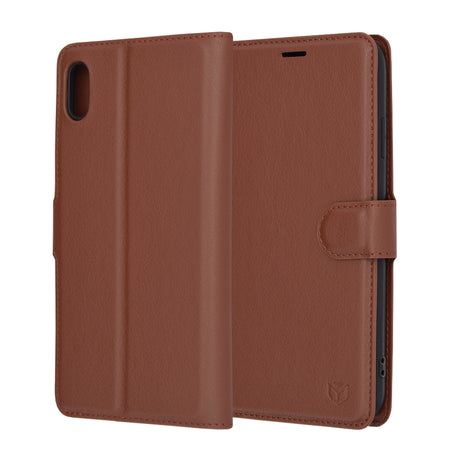Husa de protectie Techsuit Leather Folio compatibil cu iPhone XS Max, Maro