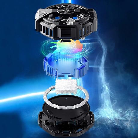 Accesoriu gaming Techsuit Phone Cooler (P60), Magnetic, RGB Lights, Temperature Display, Low Noise, Two Speeds, for iOS and Android, Negru