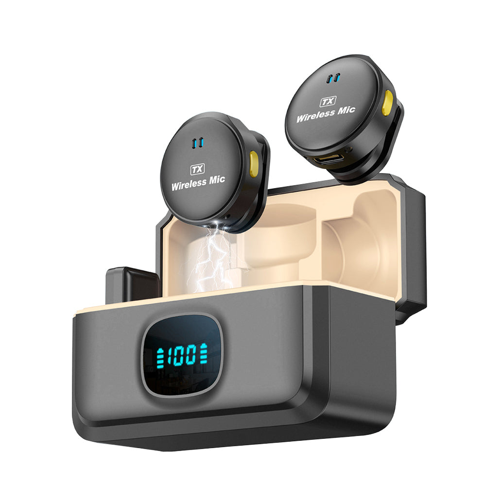 Casti Techsuit (set de 2) Lavalier Wireless (LW5), with Receiver, Type-C, Noise Reduction 2.0, Digital Display, Negru