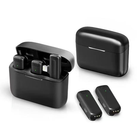 Casti Techsuit (set de 2) Lavalier Wireless (LW4), Receiver, Lightning, Noise Reduction, Omnidirectional, Plug and Play, Negru