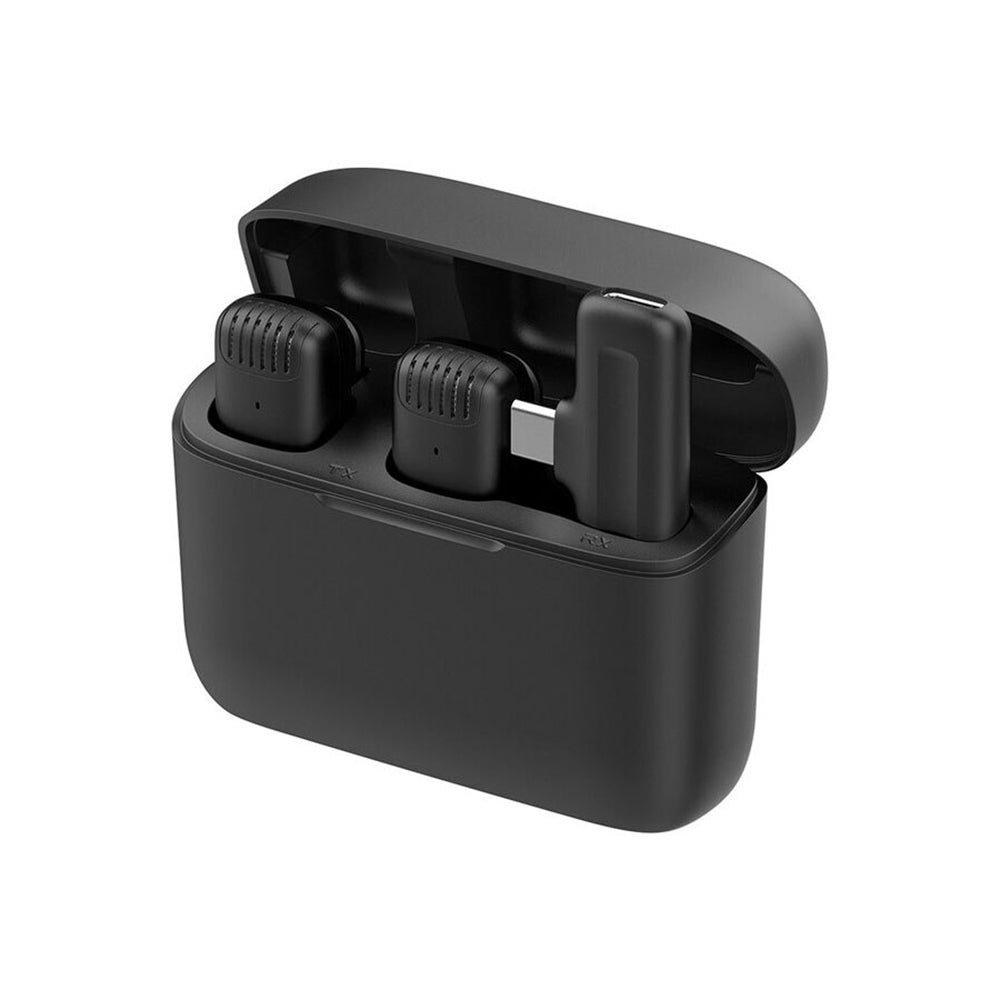 Casti Techsuit (set de 2) Lavalier Wireless (LW4), Receiver, Type-C, Noise Reduction, Omnidirectional, Plug and Play, Negru