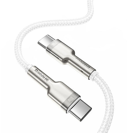 Cablu Baseus Cafule Series Metal (CATJK-C02), Type-C to Type-C, Super Fast Charge, 100W, 480Mbps, 20V, 5A, 1m, Alb