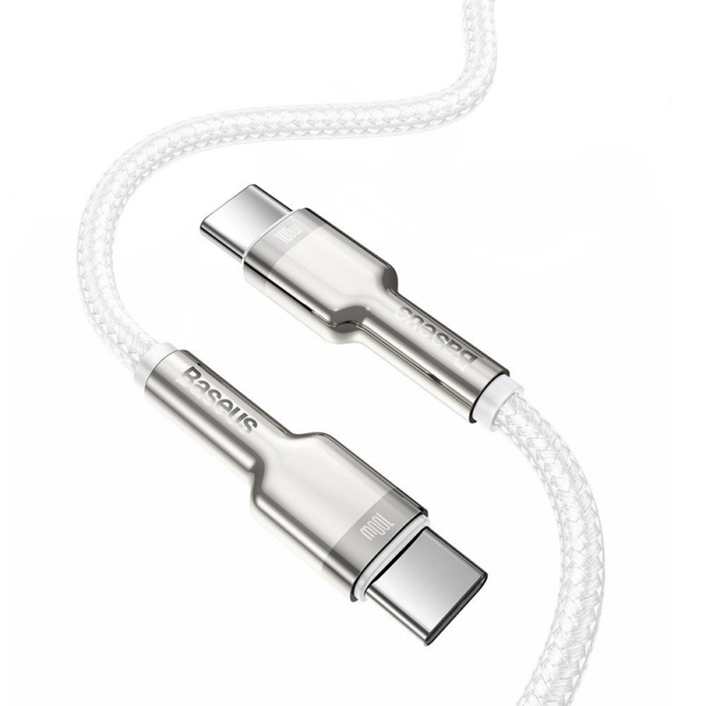 Cablu Baseus Cafule Series Metal (CATJK-D02), Type-C to Type-C, Super Fast Charge, 100W, 480Mbps, 20V, 5A, 2m, Alb
