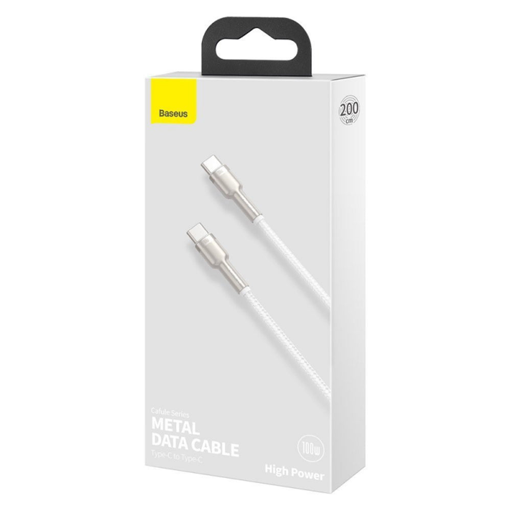 Cablu Baseus Cafule Series Metal (CATJK-D02), Type-C to Type-C, Super Fast Charge, 100W, 480Mbps, 20V, 5A, 2m, Alb