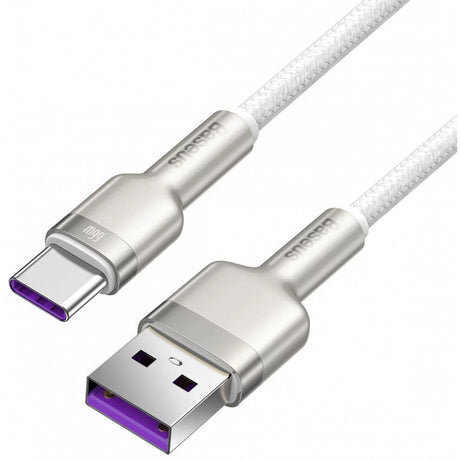 Cablu Baseus Cafule Series Metal (CAKF000102), USB to Type-C Fast Charging, 66W, 6A, 1m, Alb