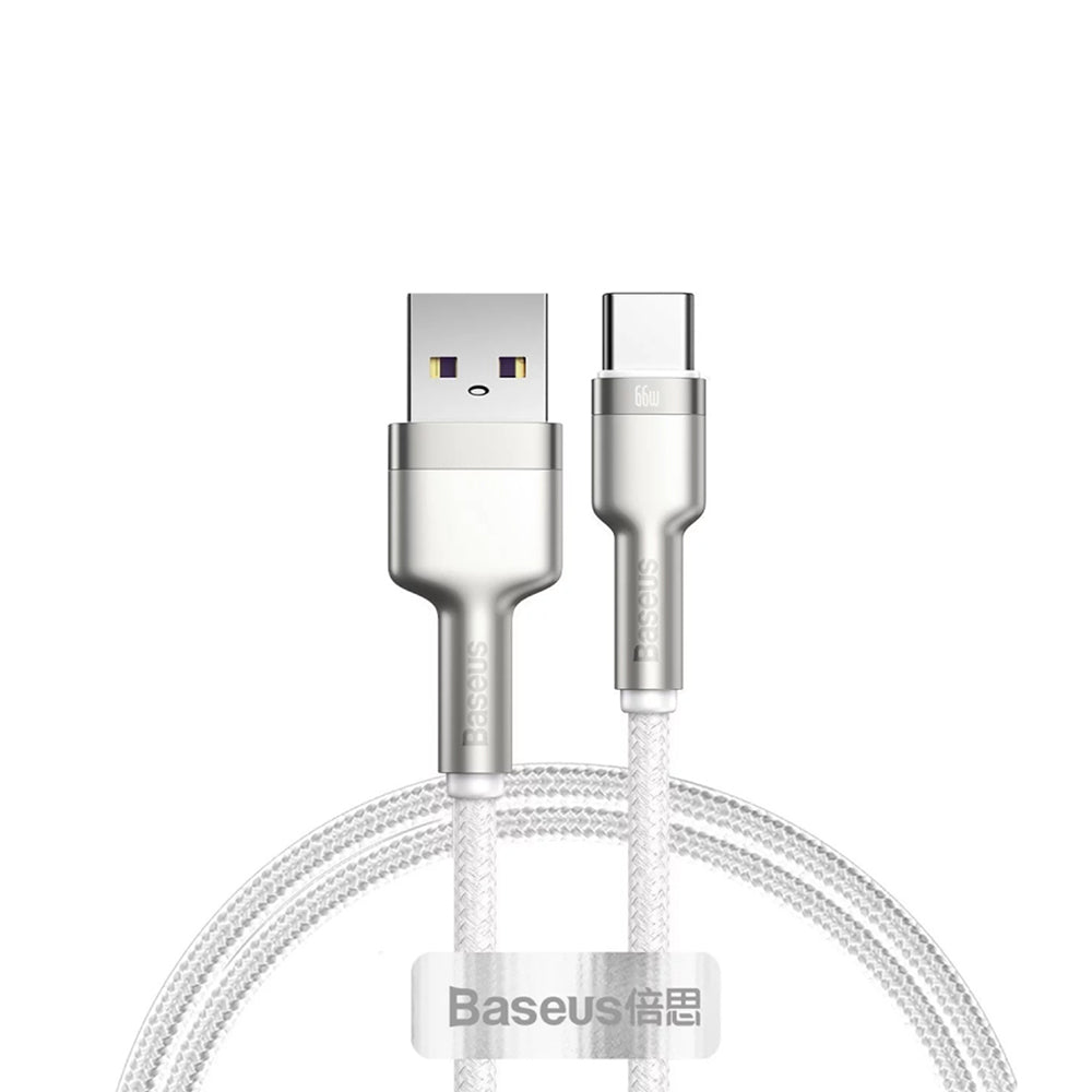 Cablu Baseus Cafule Series Metal (CAKF000102), USB to Type-C Fast Charging, 66W, 6A, 1m, Alb
