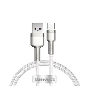 Cablu Baseus Cafule Series Metal (CAKF000102), USB to Type-C Fast Charging, 66W, 6A, 1m, Alb