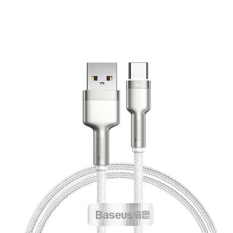 Cablu Baseus Cafule Series Metal (CAKF000102), USB to Type-C Fast Charging, 66W, 6A, 1m, Alb
