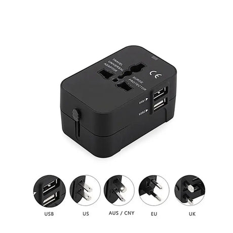 Incarcator Techsuit Travel Adapter (HHT202), 2 x USB, EU, UK, AUS, US, Negru