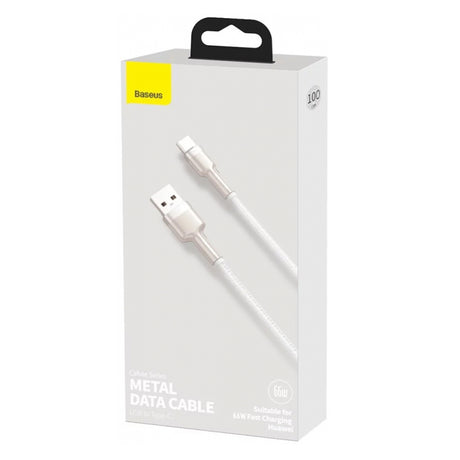 Cablu Baseus Cafule Series Metal (CAKF000102), USB to Type-C Fast Charging, 66W, 6A, 1m, Alb