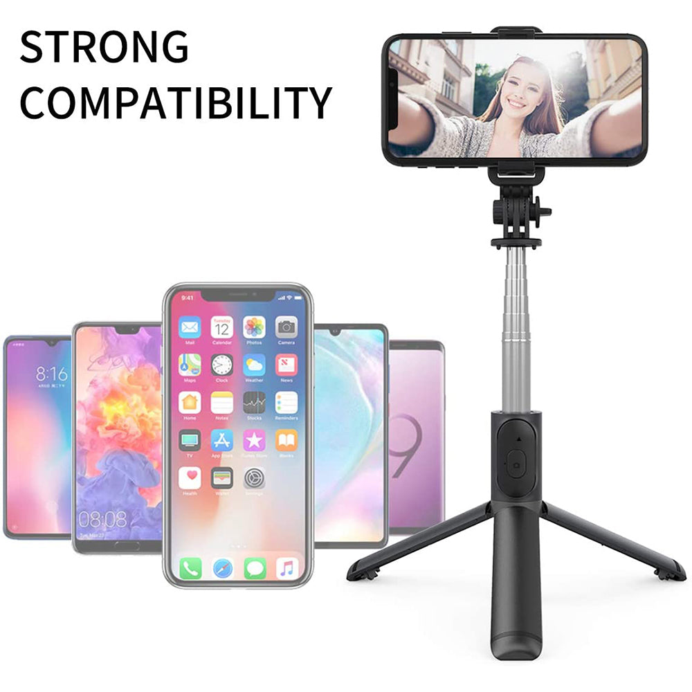 Suport Techsuit Selfie Stick (Q01), with Bluetooth Remote Control and Stable Tripod Mount, 101cm, Negru