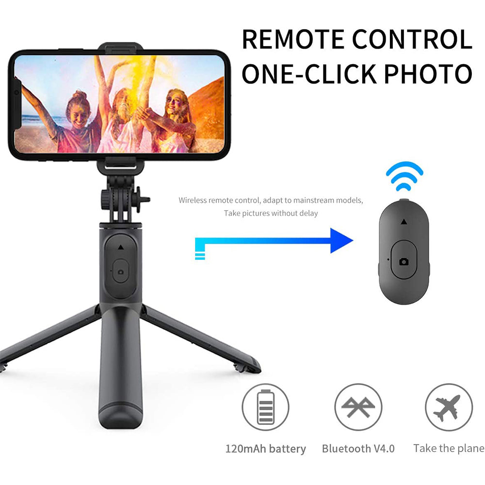 Suport Techsuit Selfie Stick (Q01), with Bluetooth Remote Control and Stable Tripod Mount, 101cm, Negru