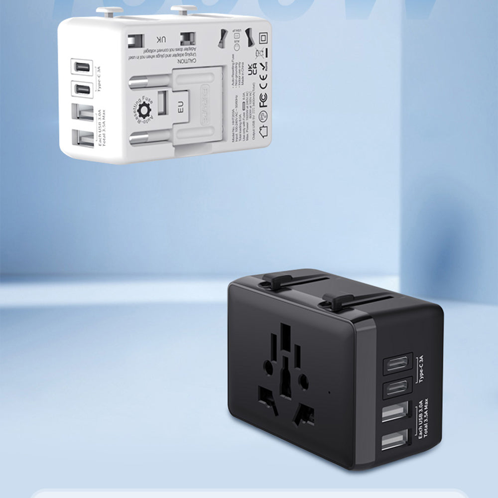 Incarcator Techsuit Travel Adapter (HHT203A), PD20W, 2 x USB, 2 x Type-C, EU, UK, AUS, US, Negru